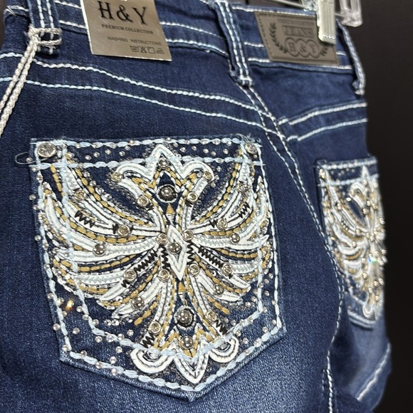 H&Y Premium embroidered/rhinestones back pockets,high rise,belt loop,stretch - Picture 3 of 8